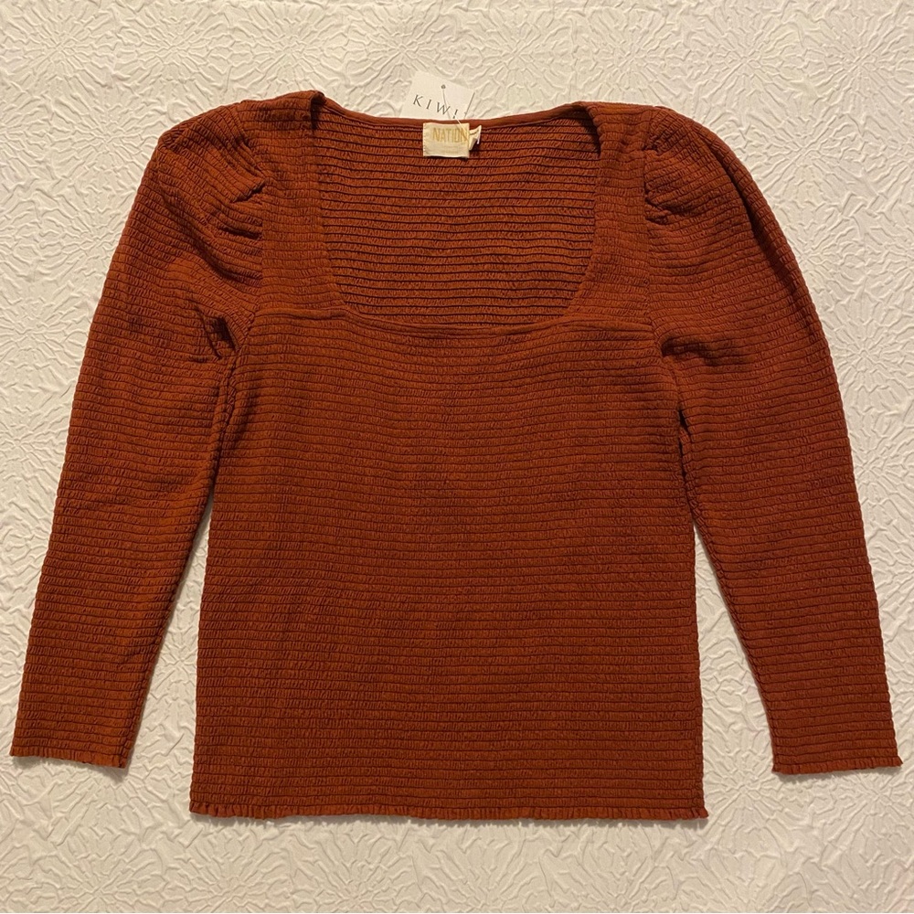Nation LTD Alexandra Smocked Long Sleeve - Red Clay - Small, NWT - Picture 6 of 12